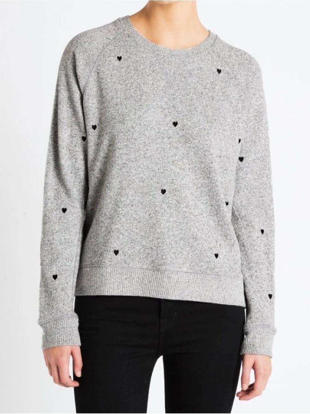 Rails Callahan Knit Sweater Size Small Melange Grey Black Hearts Soft Cozy